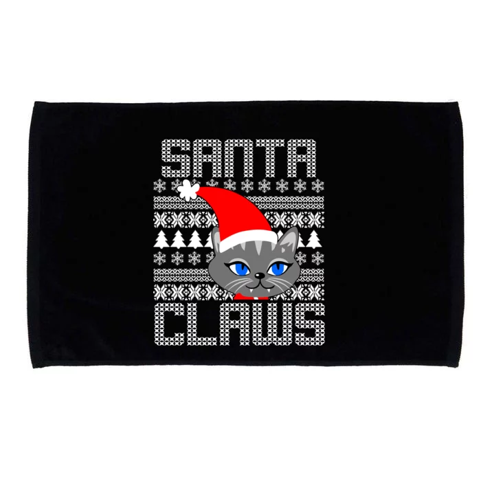 Santa Claws Cat Ugly Christmas Sweater Design Microfiber Hand Towel