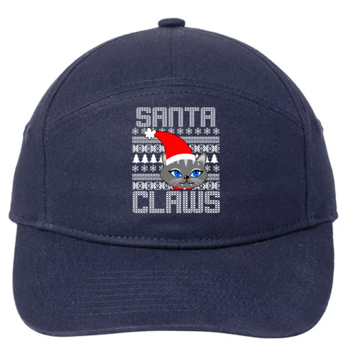 Santa Claws Cat Ugly Christmas Sweater Design 7-Panel Snapback Hat