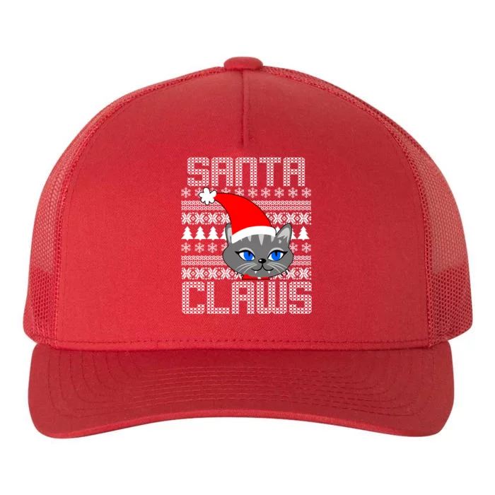 Santa Claws Cat Ugly Christmas Sweater Design Yupoong Adult 5-Panel Trucker Hat