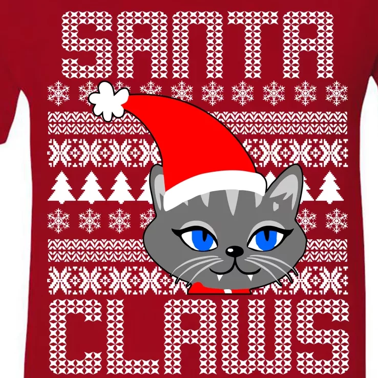 Santa Claws Cat Ugly Christmas Sweater Design V-Neck T-Shirt