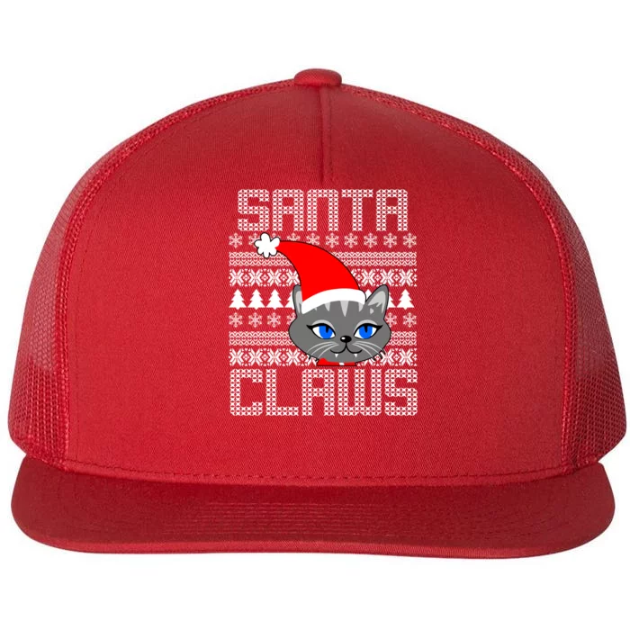 Santa Claws Cat Ugly Christmas Sweater Design Flat Bill Trucker Hat