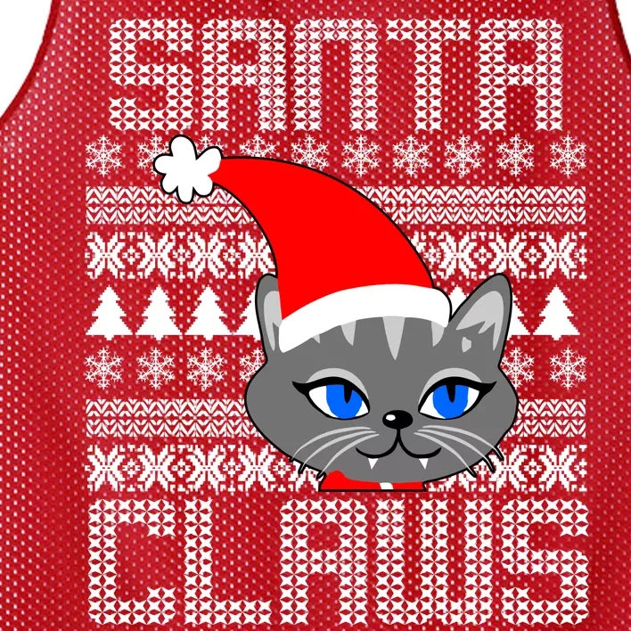 Santa Claws Cat Ugly Christmas Sweater Design Mesh Reversible Basketball Jersey Tank