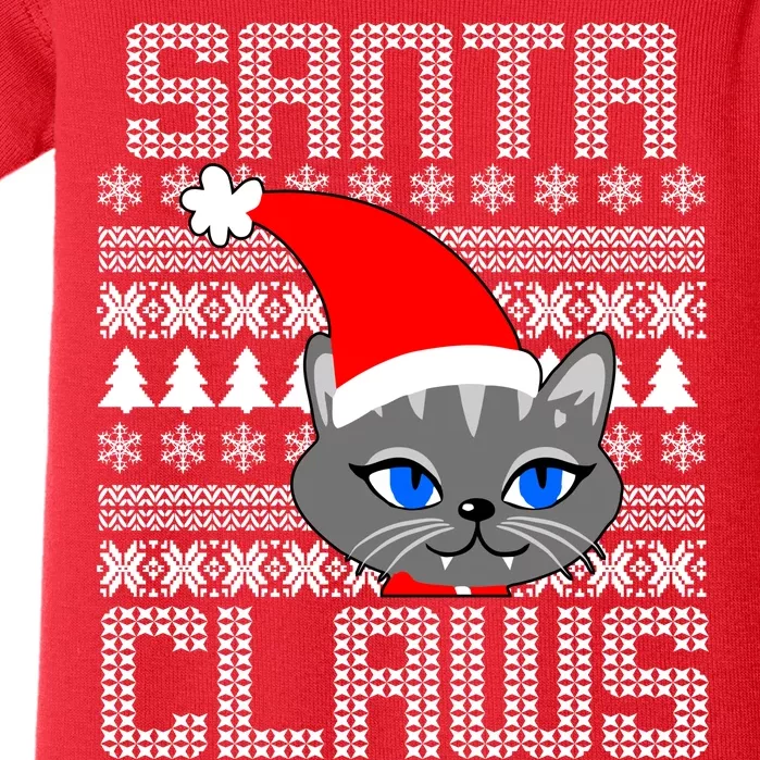 Santa Claws Cat Ugly Christmas Sweater Design Baby Bodysuit