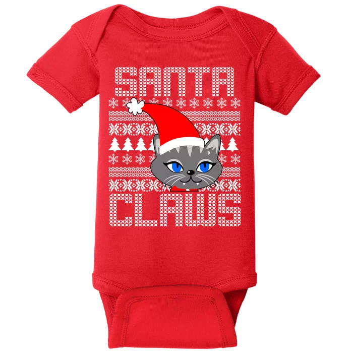 Santa Claws Cat Ugly Christmas Sweater Design Baby Bodysuit