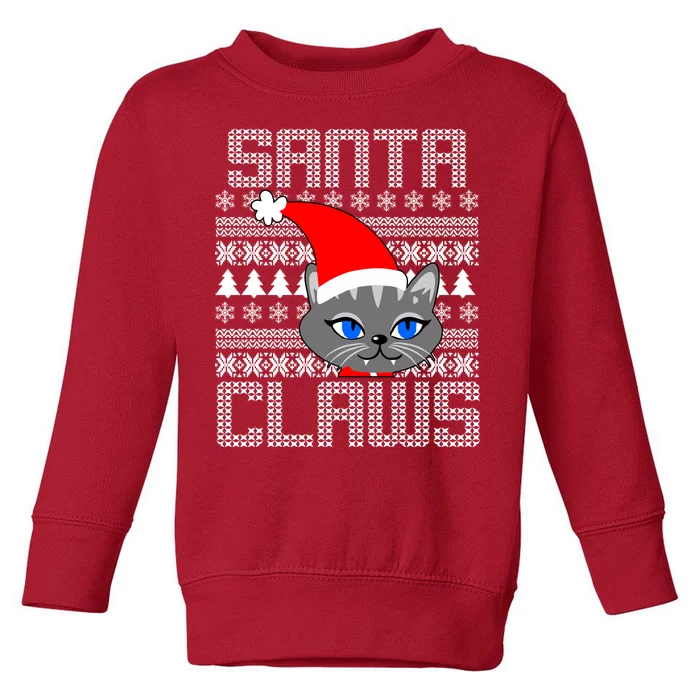 Santa Claws Cat Ugly Christmas Sweater Design Toddler Sweatshirt