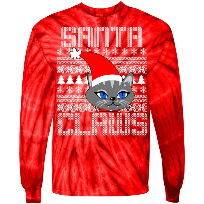 Santa Claws Cat Ugly Christmas Sweater Design Tie-Dye Long Sleeve Shirt