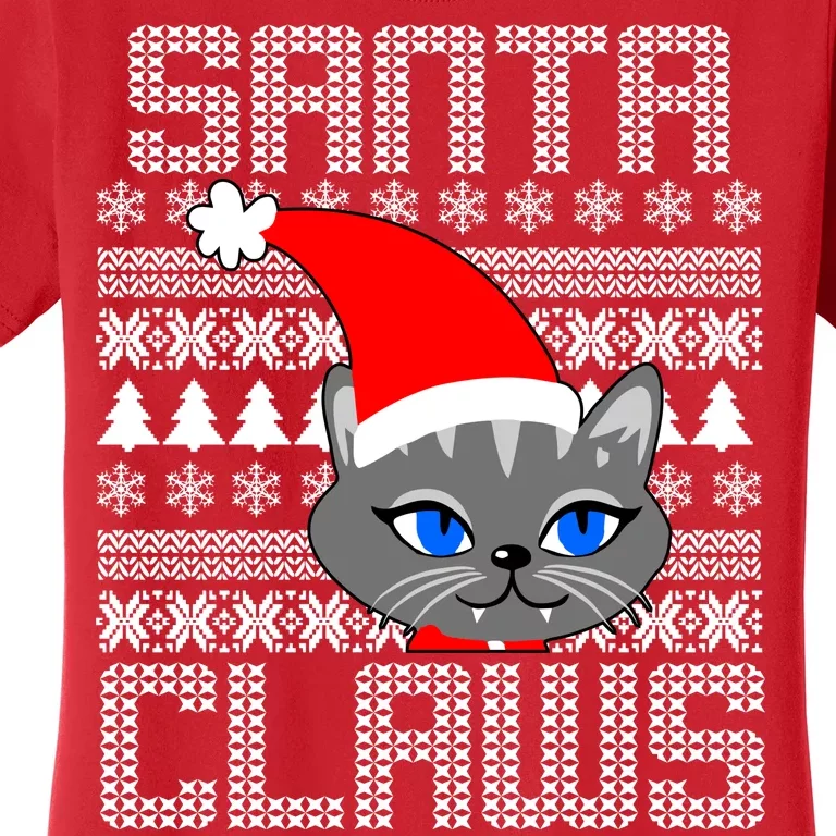 Santa Claws Cat Ugly Christmas Sweater Design Women's T-Shirt