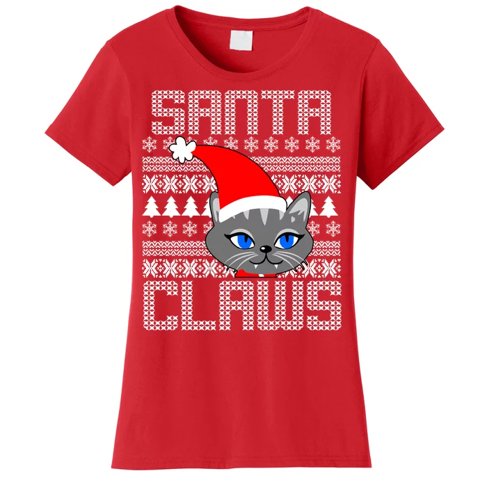 Santa Claws Cat Ugly Christmas Sweater Design Women's T-Shirt