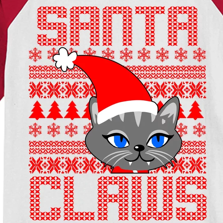 Santa Claws Cat Ugly Christmas Sweater Design Kids Colorblock Raglan Jersey