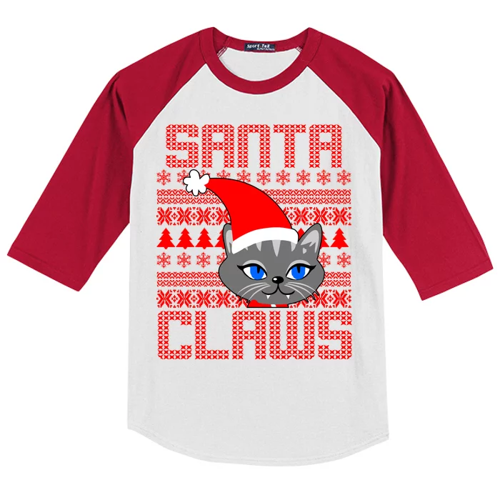 Santa Claws Cat Ugly Christmas Sweater Design Kids Colorblock Raglan Jersey