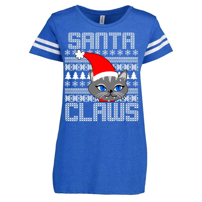 Santa Claws Cat Ugly Christmas Sweater Design Enza Ladies Jersey Football T-Shirt