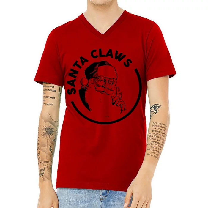 Santa Claws Drinking Funny Christmas V-Neck T-Shirt