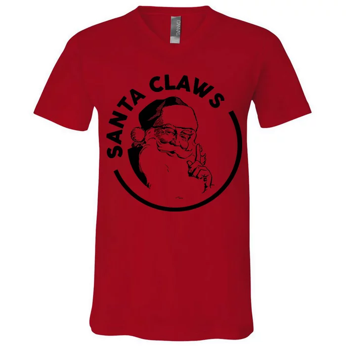 Santa Claws Drinking Funny Christmas V-Neck T-Shirt