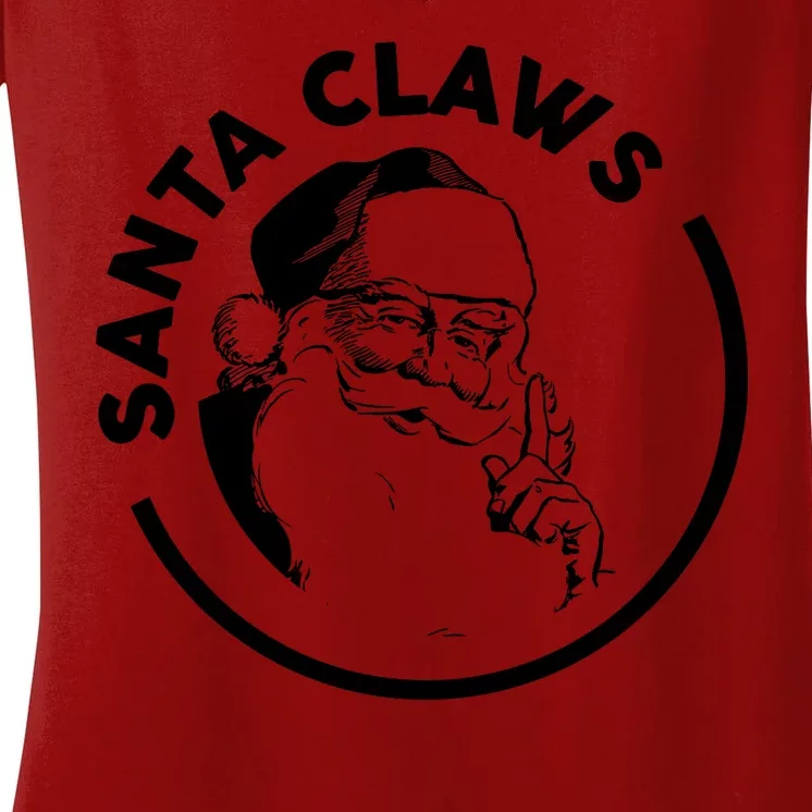 Santa Claws Drinking Funny Christmas Women's V-Neck T-Shirt