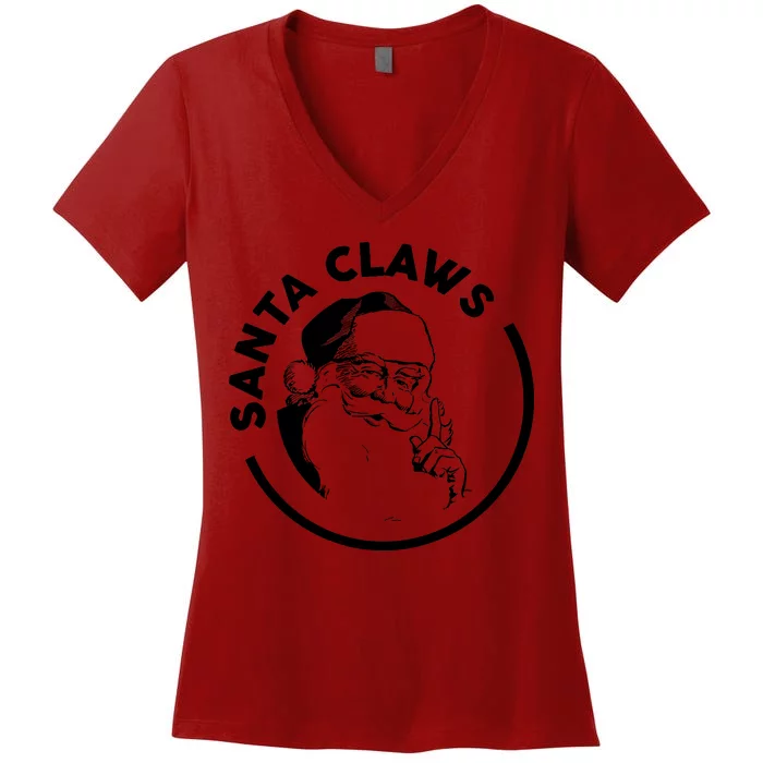 Santa Claws Drinking Funny Christmas Women's V-Neck T-Shirt