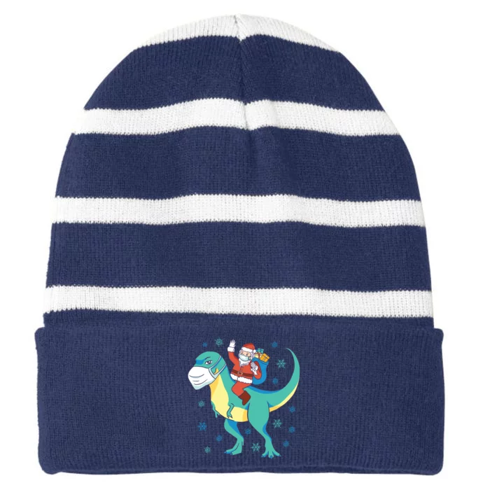 Santa Dinosaur Pandemic Striped Beanie with Solid Band