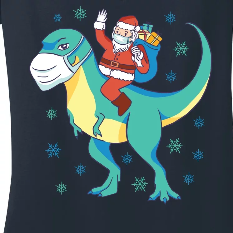 Santa Dinosaur Pandemic Women's V-Neck T-Shirt