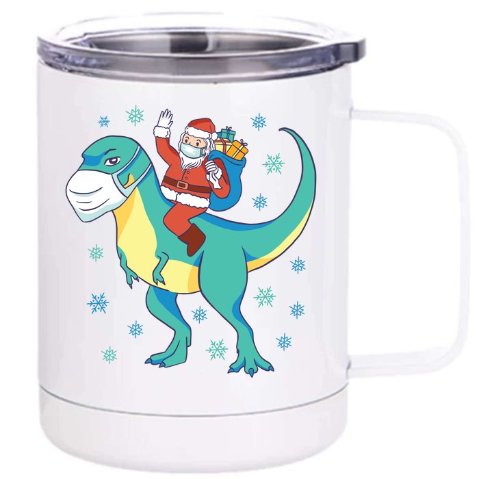 Santa Dinosaur Pandemic Front & Back 12oz Stainless Steel Tumbler Cup