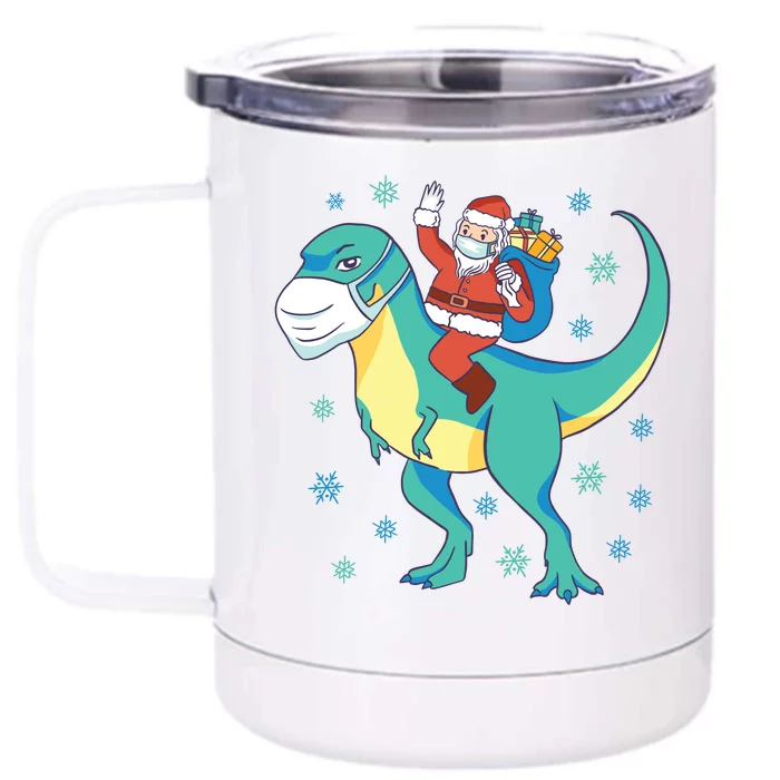 Santa Dinosaur Pandemic Front & Back 12oz Stainless Steel Tumbler Cup