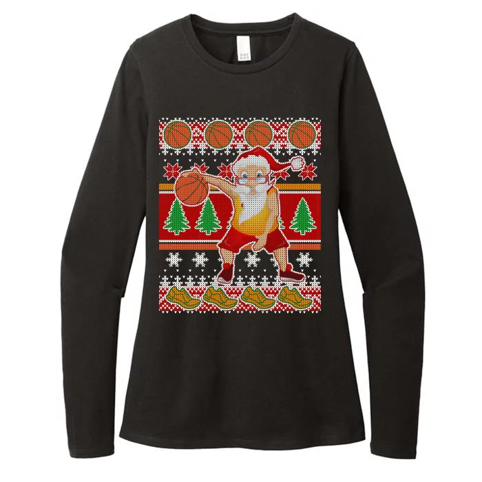 Santa Dribbling A Basketball Ugly Christmas Womens CVC Long Sleeve Shirt