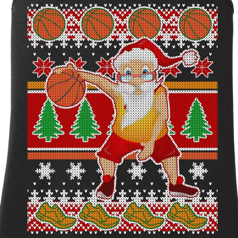 Santa Dribbling A Basketball Ugly Christmas Ladies Essential Tank