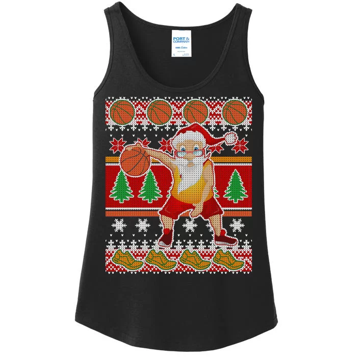 Santa Dribbling A Basketball Ugly Christmas Ladies Essential Tank