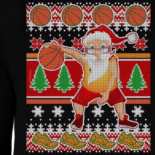 Santa Dribbling A Basketball Ugly Christmas Womens Funnel Neck Pullover Hood