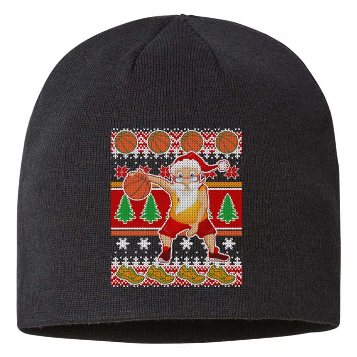 Santa Dribbling A Basketball Ugly Christmas 8 1/2in Sustainable Knit Beanie