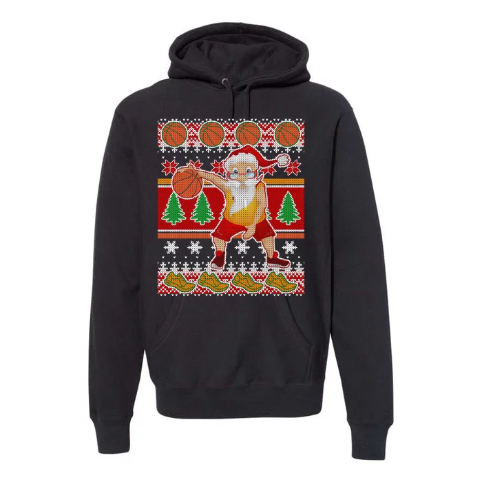 Santa Dribbling A Basketball Ugly Christmas Premium Hoodie