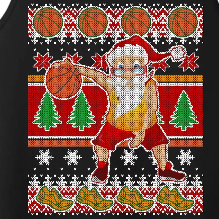 Santa Dribbling A Basketball Ugly Christmas Performance Tank