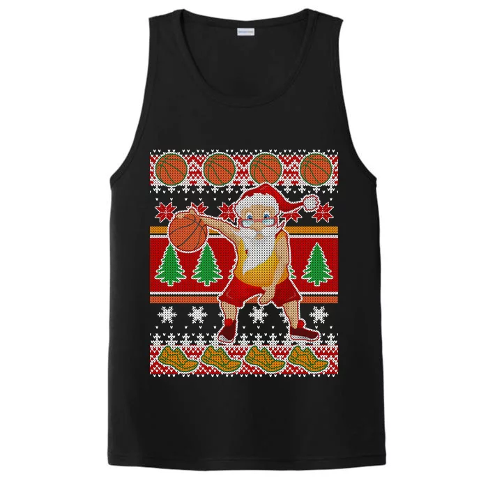 Santa Dribbling A Basketball Ugly Christmas Performance Tank