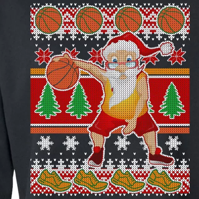 Santa Dribbling A Basketball Ugly Christmas Cropped Pullover Crew