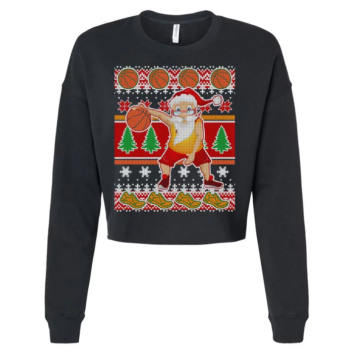 Santa Dribbling A Basketball Ugly Christmas Cropped Pullover Crew