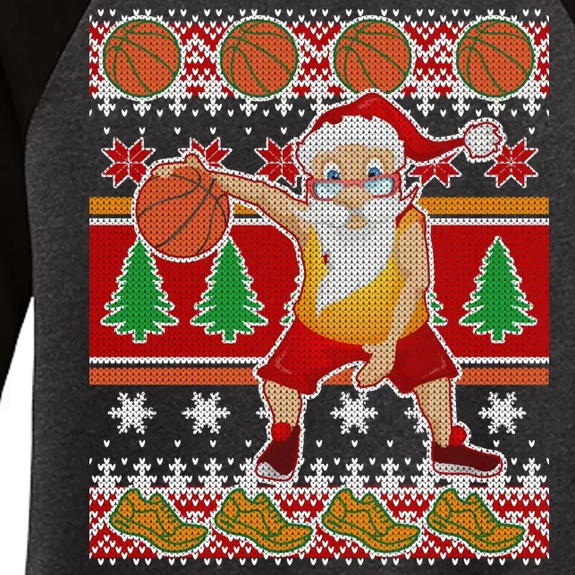 Santa Dribbling A Basketball Ugly Christmas Women's Tri-Blend 3/4-Sleeve Raglan Shirt