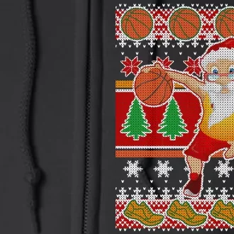 Santa Dribbling A Basketball Ugly Christmas Full Zip Hoodie