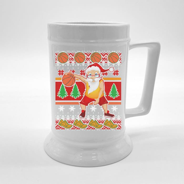 Santa Dribbling A Basketball Ugly Christmas Front & Back Beer Stein