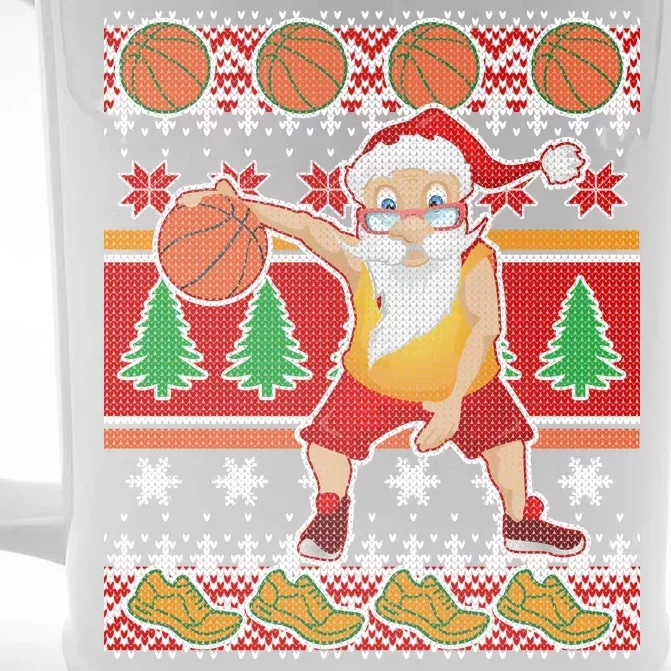 Santa Dribbling A Basketball Ugly Christmas Front & Back Beer Stein