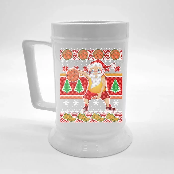 Santa Dribbling A Basketball Ugly Christmas Front & Back Beer Stein