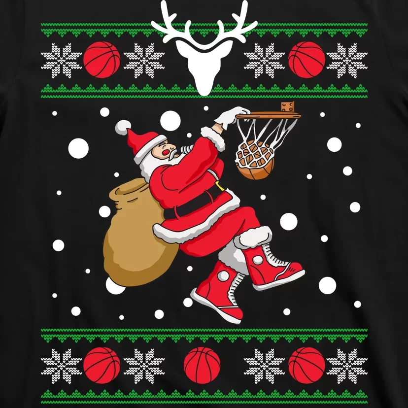 Santa Dunking Basketball Ugly Christmas T-Shirt