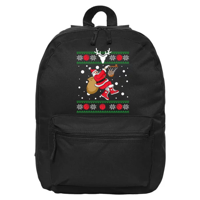 Santa Dunking Basketball Ugly Christmas 16 in Basic Backpack