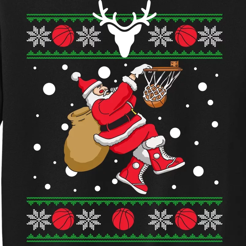 Santa Dunking Basketball Ugly Christmas Tall Sweatshirt