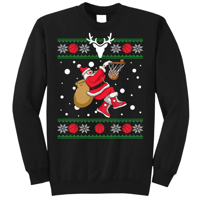 Santa Dunking Basketball Ugly Christmas Tall Sweatshirt