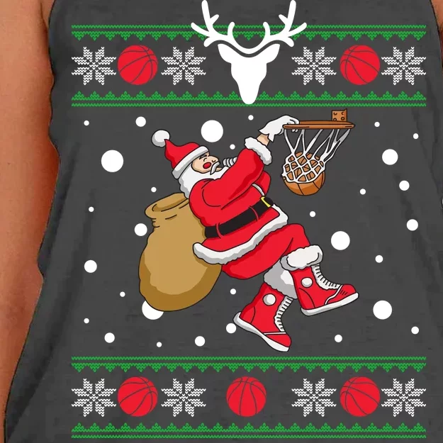 Santa Dunking Basketball Ugly Christmas Women's Knotted Racerback Tank