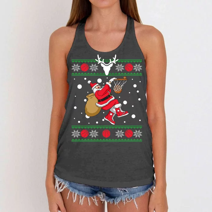 Santa Dunking Basketball Ugly Christmas Women's Knotted Racerback Tank