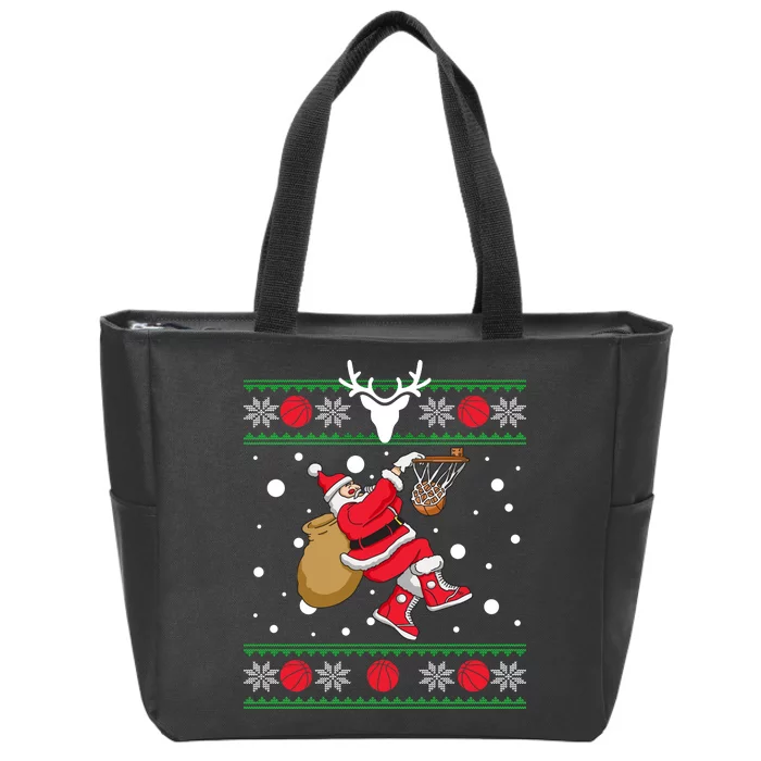 Santa Dunking Basketball Ugly Christmas Zip Tote Bag