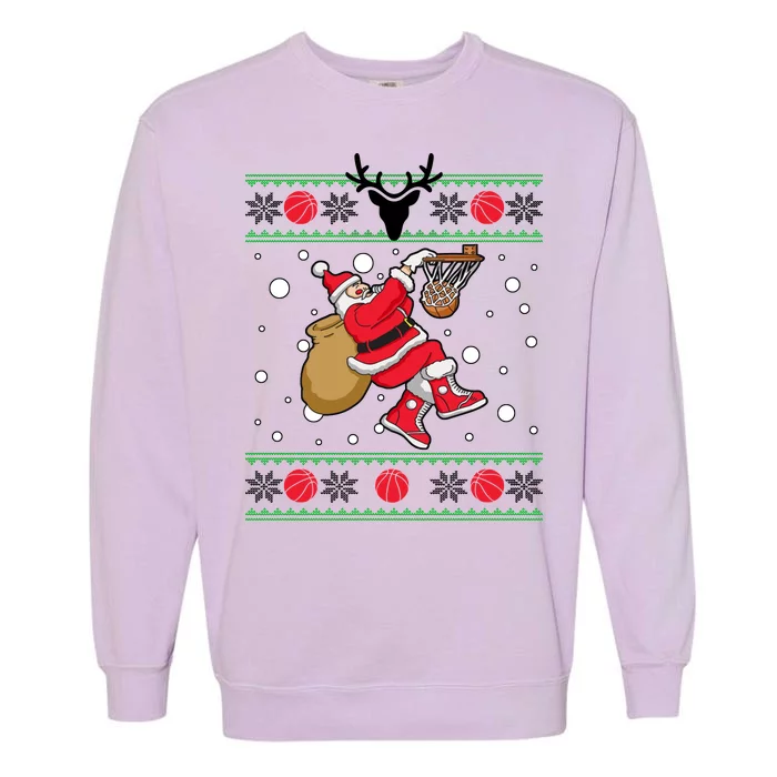 Santa Dunking Basketball Ugly Christmas Garment-Dyed Sweatshirt