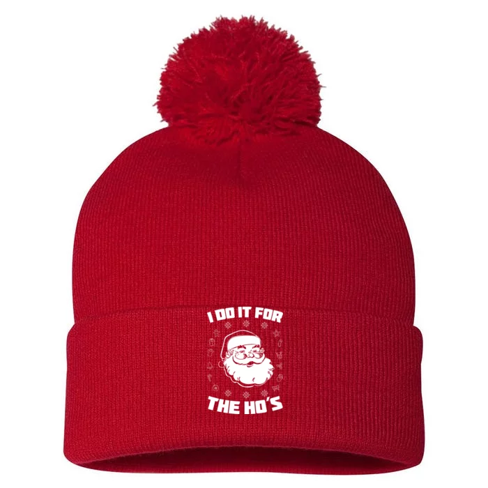 Santa I Do It For The Ho's Funny X-Mas Pom Pom 12in Knit Beanie