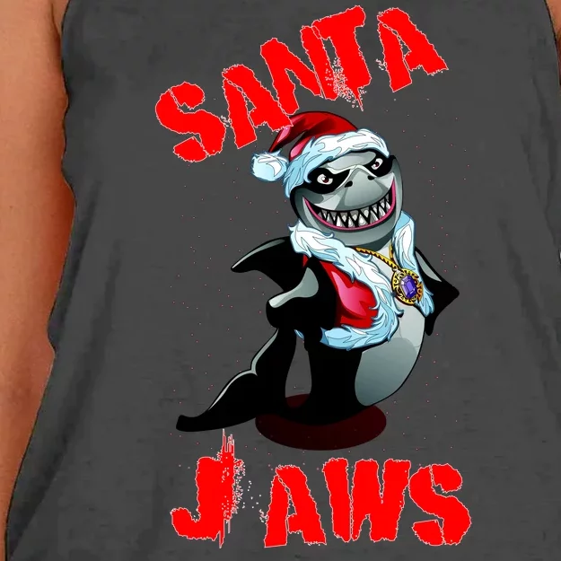 Santa Jaws Christmas Women's Knotted Racerback Tank