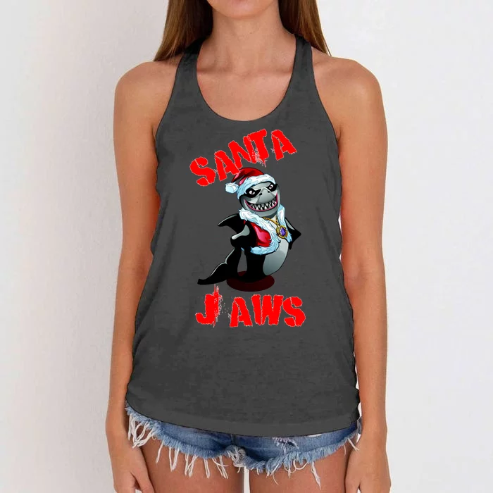 Santa Jaws Christmas Women's Knotted Racerback Tank