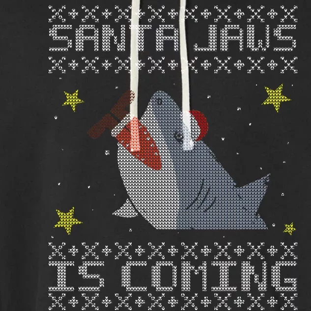 Santa Jaws Is Coming Ugly Christmas Garment-Dyed Fleece Hoodie